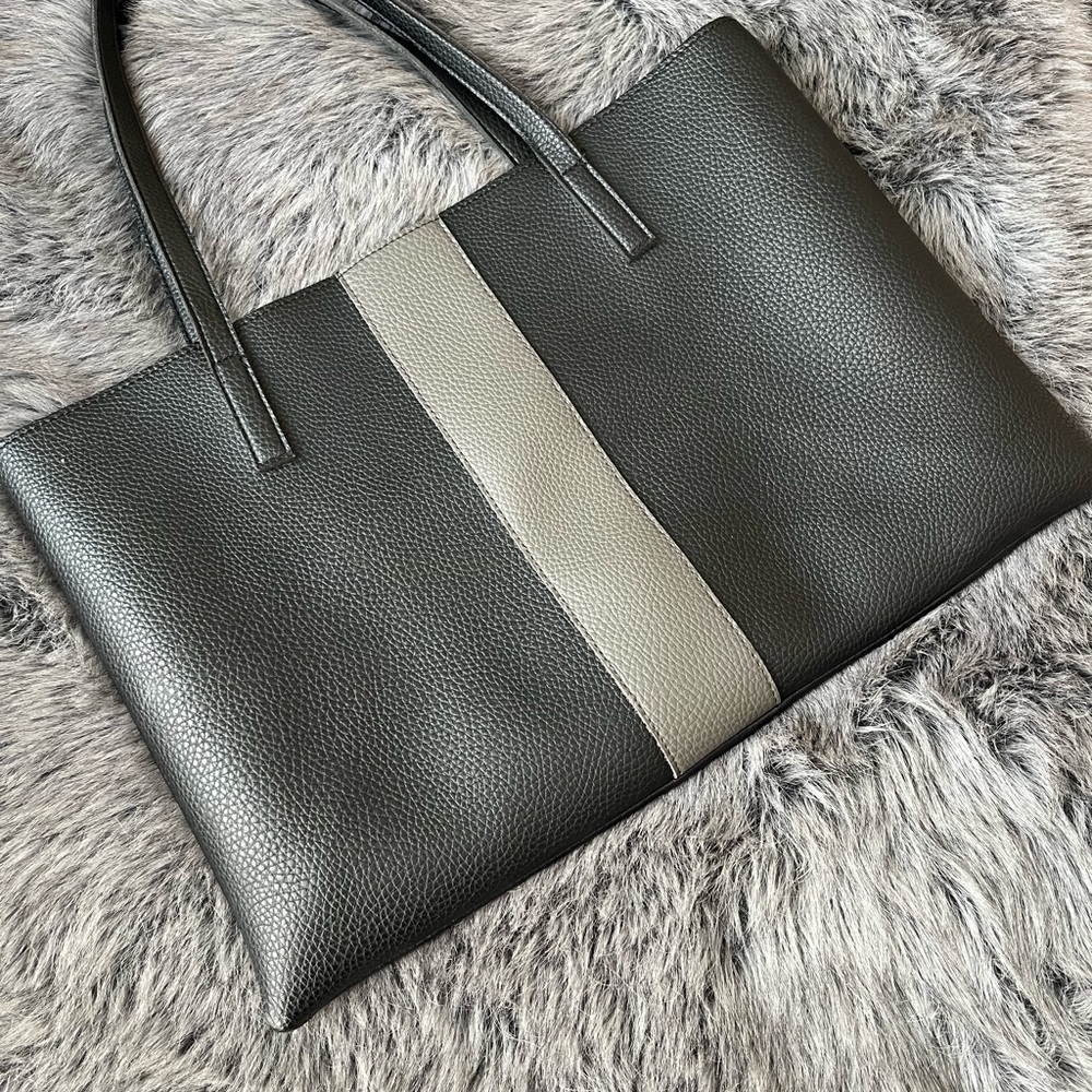 Vince Camuto Charcoal and Taupe Vegan Leather Tote